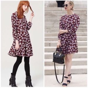 Loft size 4 dress burgundy with lilac & white